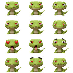 Collection of cute cartoon lizard characters with different expressions