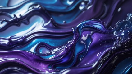 Luxury violet nail polish with metallic shimmer and fluid, textured appearance