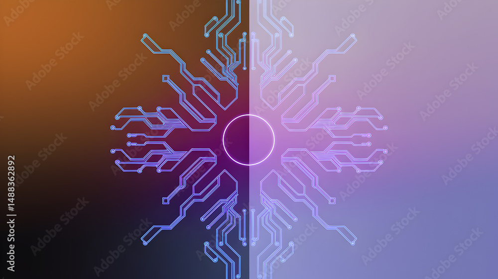 Aufkleber digital mandala: abstract circuit board design forming a mandala pattern, with a gradient background