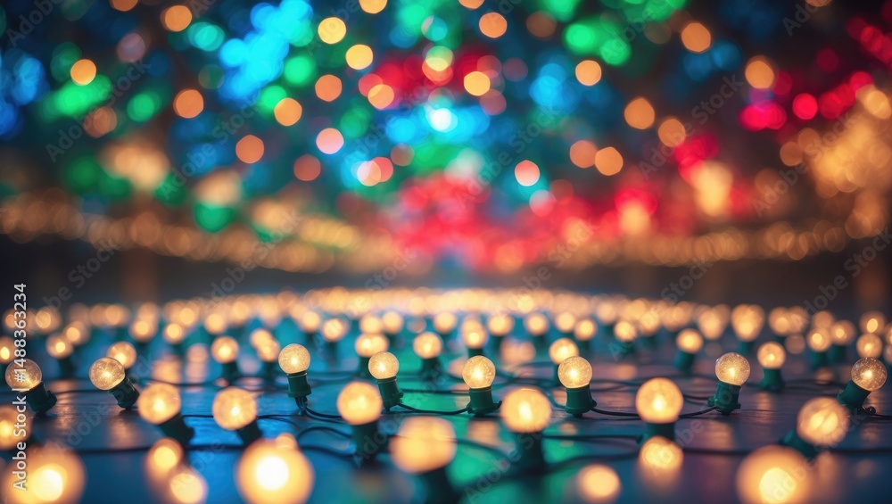 Poster blurred christmas lights with shimmering glitter and an abstract bokeh background