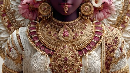 Obraz premium Cultural showcase exquisite textiles and divine beauty of goddess lakshmi's spiritual significance