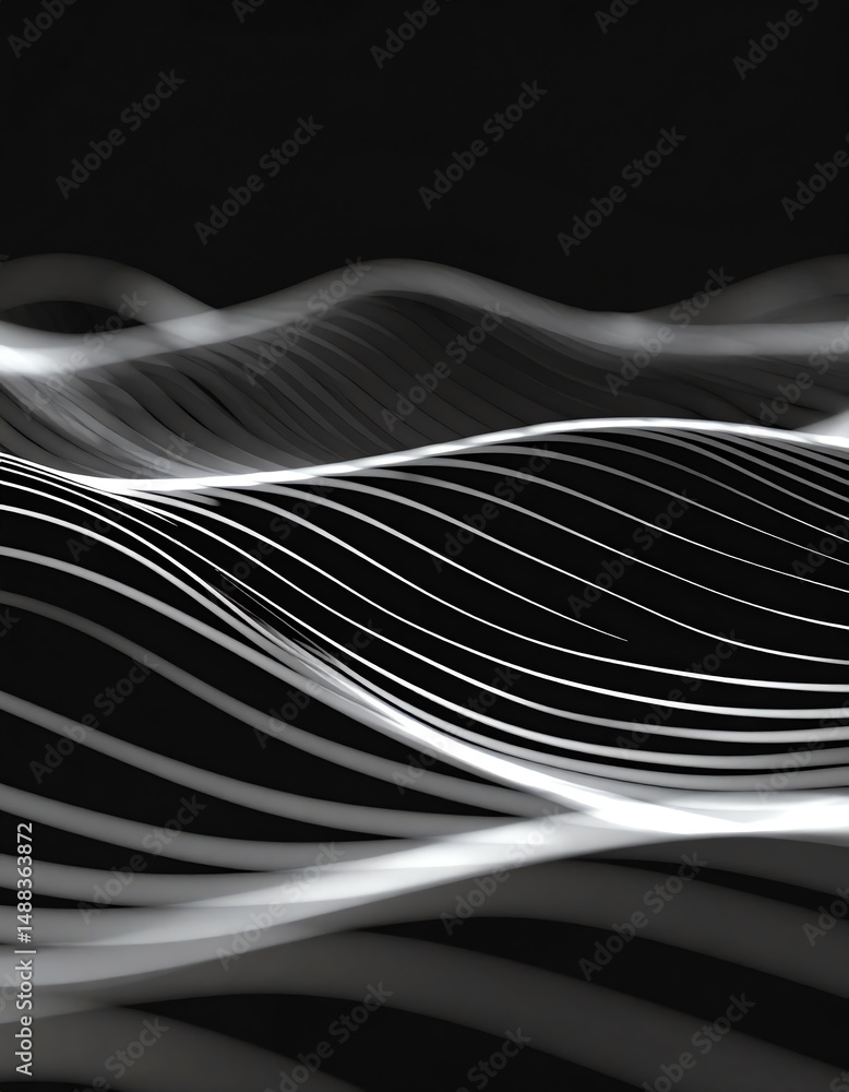 Poster abstract black and white waves create a mesmerizing visual rhythm, highlighting fluid motion and con