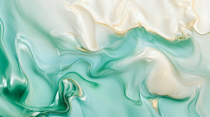 Obraz premium Mesmerizing fluid dynamic abstract background with vibrant turquoise and ivory tones