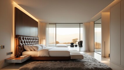 Aerial perspective of a stylish bedroom interior