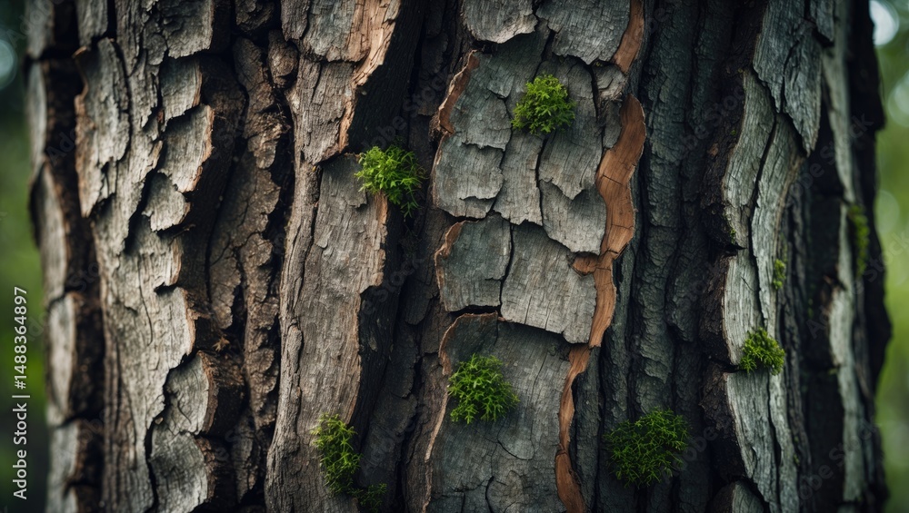 Poster forest-themed abstract pattern with tree bark and wooden frame