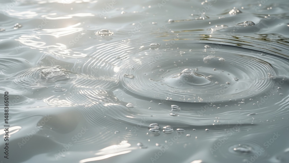 Poster clear calm water surface texture with ripples and splashes, desaturated and transparent abstract nat