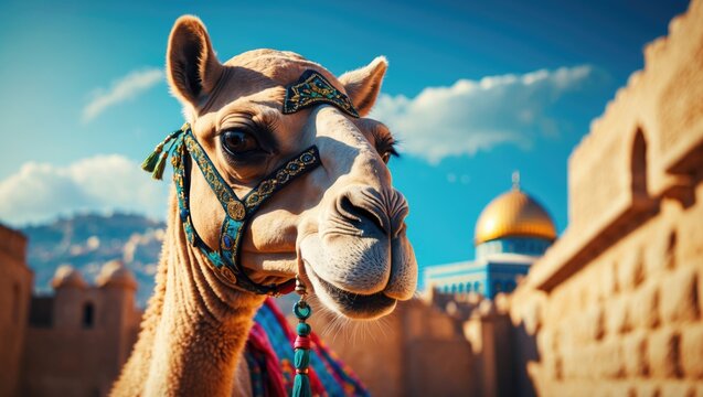 Camel Standing in Front of the Dome