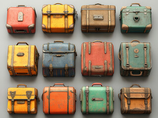 Collection of Vintage Worn-Out Suitcases