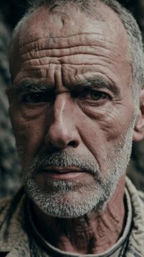 Portrait d&rsquo;un homme &acirc;g&eacute; au regard profond et au visage marqu&eacute; par la vie

