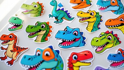 Fototapeta premium A compilation of stickers with diverse cartoon dinosaurs