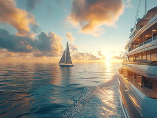 Peaceful Seafaring with a White Yacht Gliding Through Waves