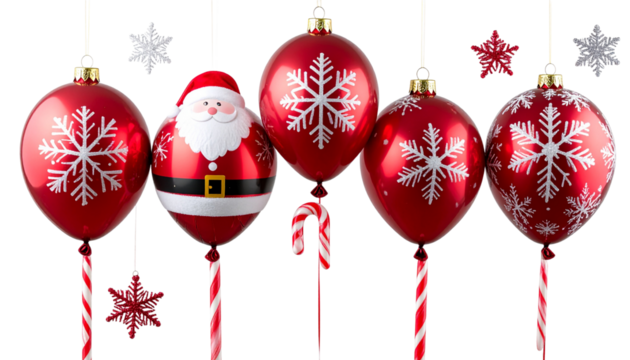  Christmas Themed Balloons Snowflake Santa Candy Cane Isolated on Transparent Background PNG