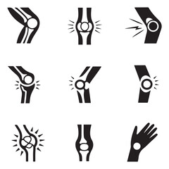joint pain icon pack Vector black silhouette. with white background