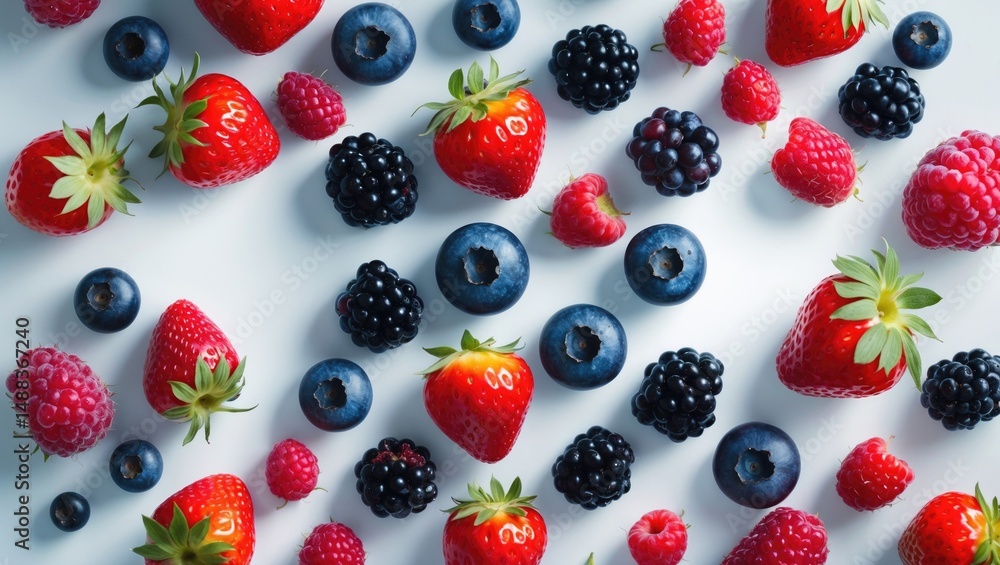Poster a set of assorted berries creating a frame on a background