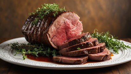 Sliced boneless beef roast for dinner featuring prime rib