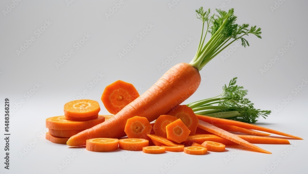 Poster collection of carrot slices isolated on a background, with clipping path.