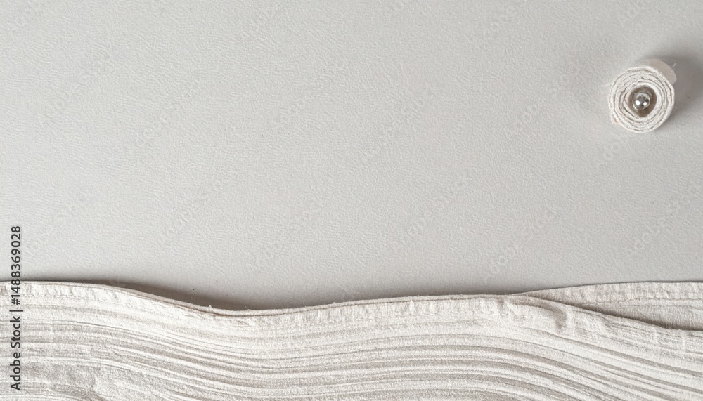 Poster textured white fabric with button detail studio setting close-up shot minimalist style soft tones