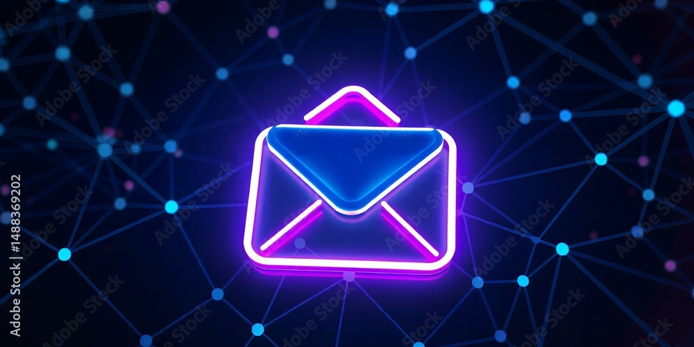 Poster glowing neon email icon digital network connection abstract background