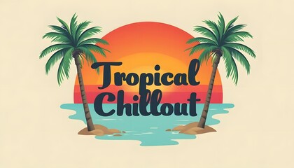 Fototapeta premium Tropical Chillout Illustration with Palm Trees and Sunset Design