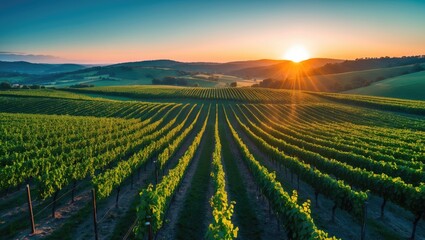 Scenic Aerial Perspective Vineyard Fields