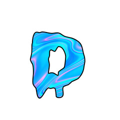 Liquid Chrome Letter D – Iridescent 3D Typography with Holographic Blue Texture on Black Background. Holographic, Neon Letter