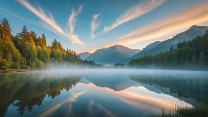 Fototapeta premium Design of Natural Scenery: Mountain and Lake