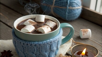 Cozy Winter Treat Warm Hot Chocolate with Marshmallows, Perfect for a Cold Day