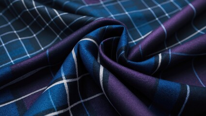 Retro blue fabric featuring classic checkered pattern and Scottish inspired design