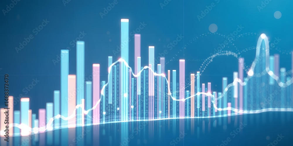 Poster abstract financial chart showing growth and market trends using bar charts and line graphs