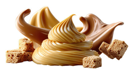 A Swirl of Delights: Close-up shot features a beautifully crafted composition of flowing swirls, accompanied by a selection of tempting cube-shaped.