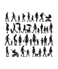 Happy family Illustrations Silhouette set. Silhouettes on isolated background.