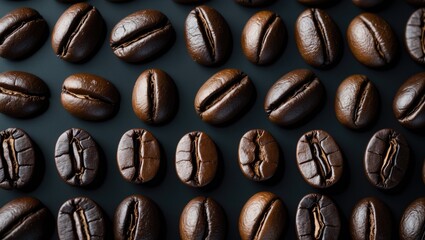 Background featuring numerous roasted coffee beans