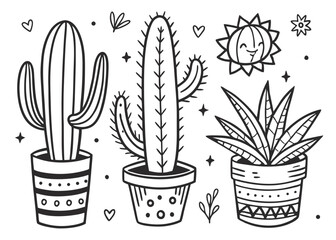 Doodle Succulents & Cacti – Hand-Drawn Plant Vectors with Pots & Leaves