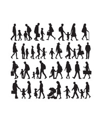 Happy family Illustrations Silhouette set. Silhouettes on isolated background.