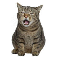 Naklejka premium A cat yawning with a playful expression. isolated on a white background.