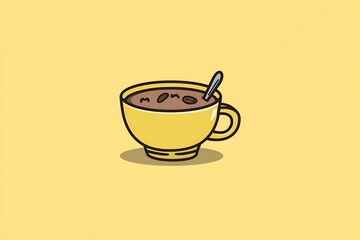 Obraz premium Yellow cup of mocha with spoon