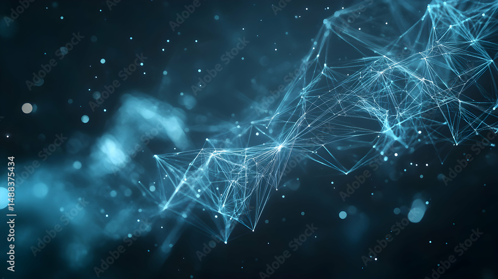 Aufkleber intricate interconnected network of glowing lines and particles on blue backdrop