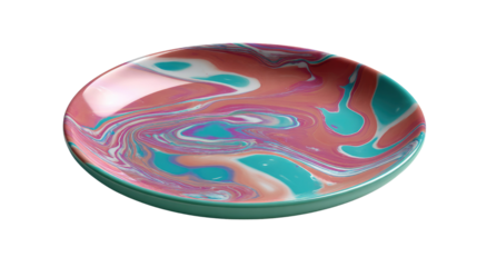Swirl Pattern Dish: A vibrant plate showcases a mesmerizing swirl pattern with a captivating combination of colors.