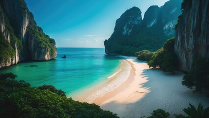 Luxurious Railay beach observed from a drone.