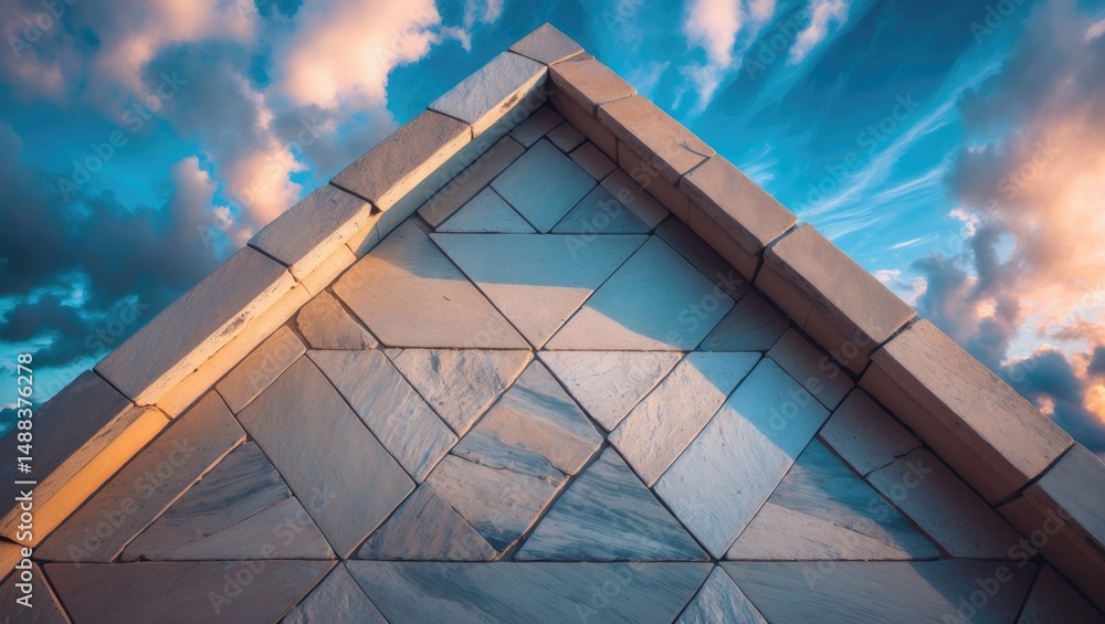 Aufkleber sky above a floor made of empty triangular stone tiles.