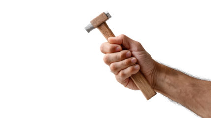 Hand Holding a Hammer: A strong hand firmly grasps a classic hammer, symbolizing craftsmanship and the tangible art of building and repair.