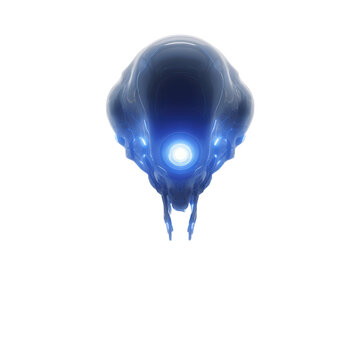 Futuristic Alien Probe, Glowing Blue Bio-Mechanical Drone, Sci-Fi Spacecraft Design