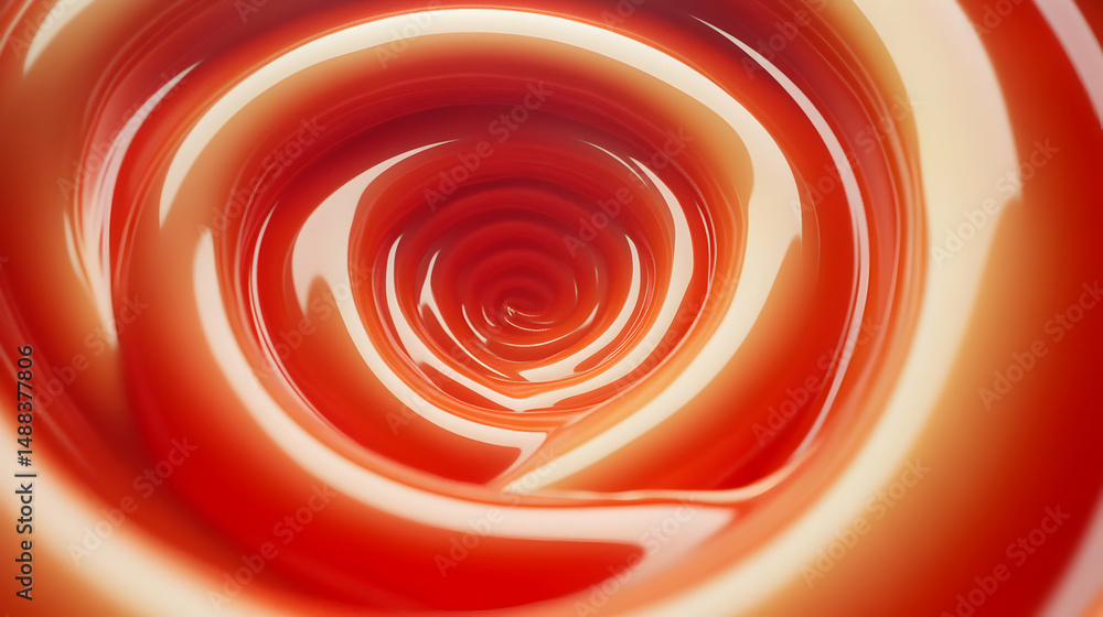 Poster abstract liquid spiral with red and orange tones creating a captivating visual depth