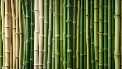 Fototapeta premium Textured green bamboo backdrop featuring fence, trees, and jungle elements