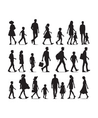 Happy family Illustrations Silhouette set. Silhouettes on isolated background.