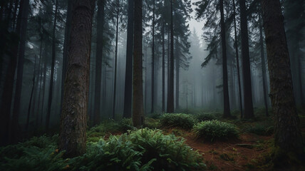 Obraz premium morning in the woods foggy