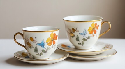 Fototapeta premium Floral Elegance: A Captivating Composition of Decorative Porcelain Tea Cups