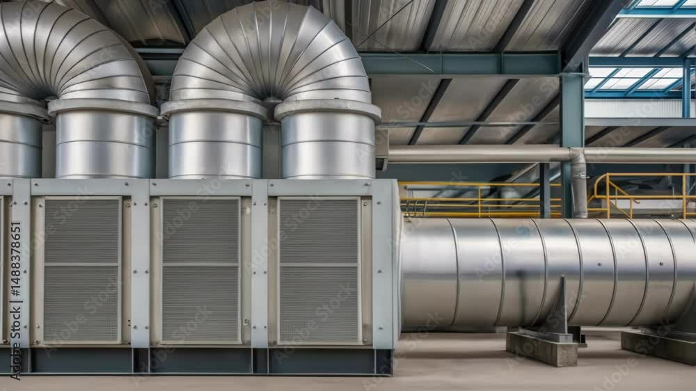 Poster industrial ventilation system working inside factory building