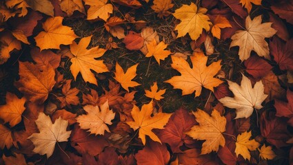 Stylish autumn leaves design with top view and ample space for layout