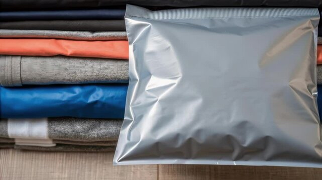 Metallic bubble envelope on stacked clothes